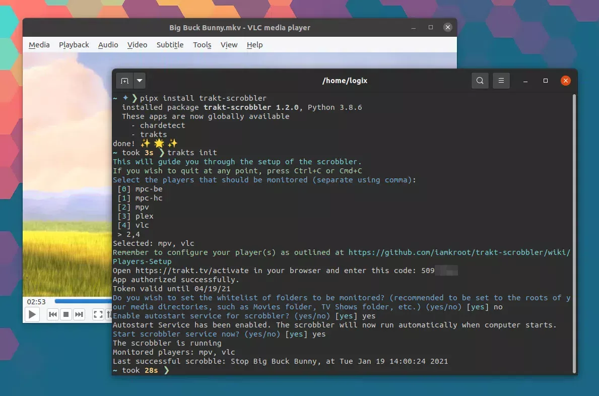 Trakt Scrobbler Linux vlc mpv plex