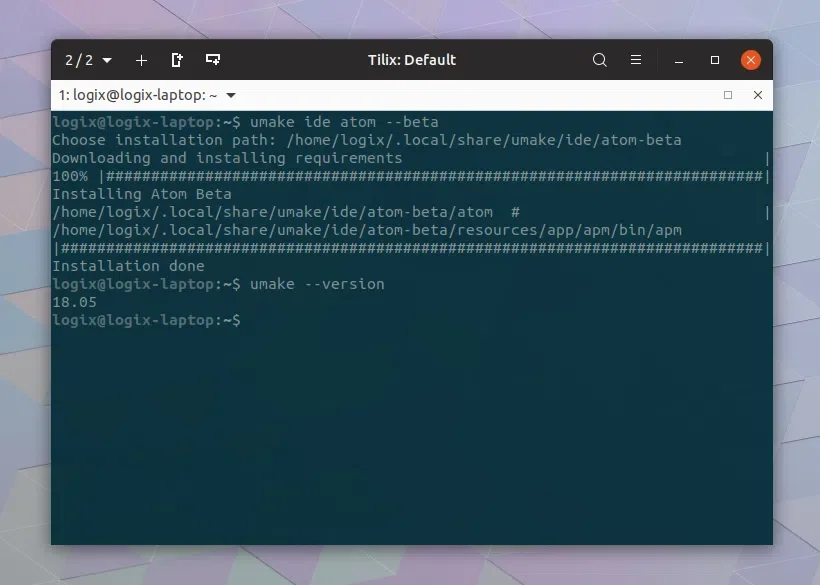 Terminal mostrando alguns comandos do Ubuntu Make