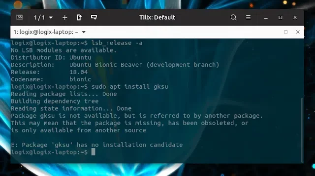 Terminal mostrando mensagem de erro ao tentar executar ou instalar gksu