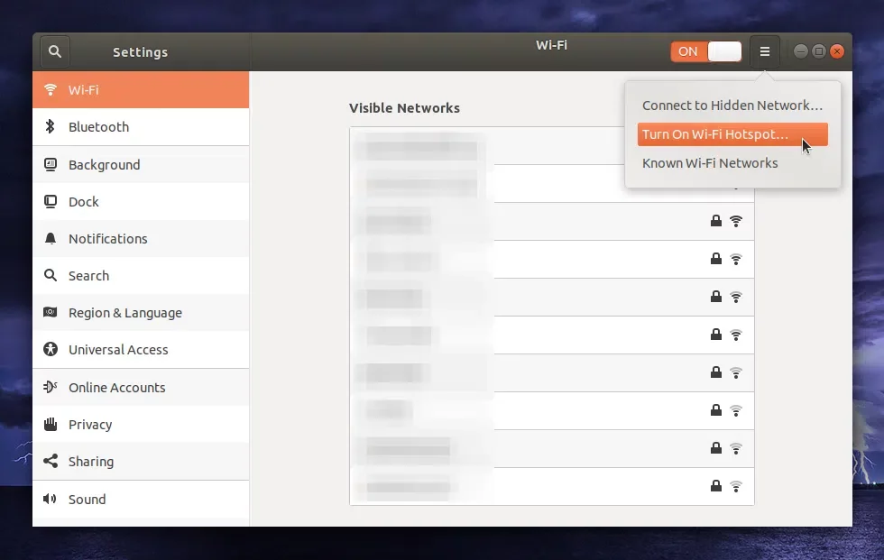 Ativar ponto de acesso Wi-FI Ubuntu Gnome
