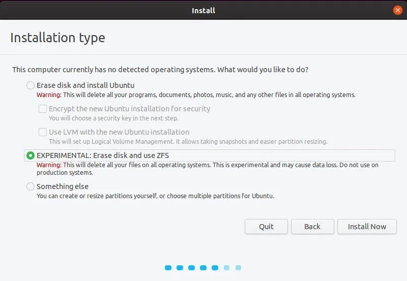 Ubuntu 19.10 screenshots experimental ZFS on root