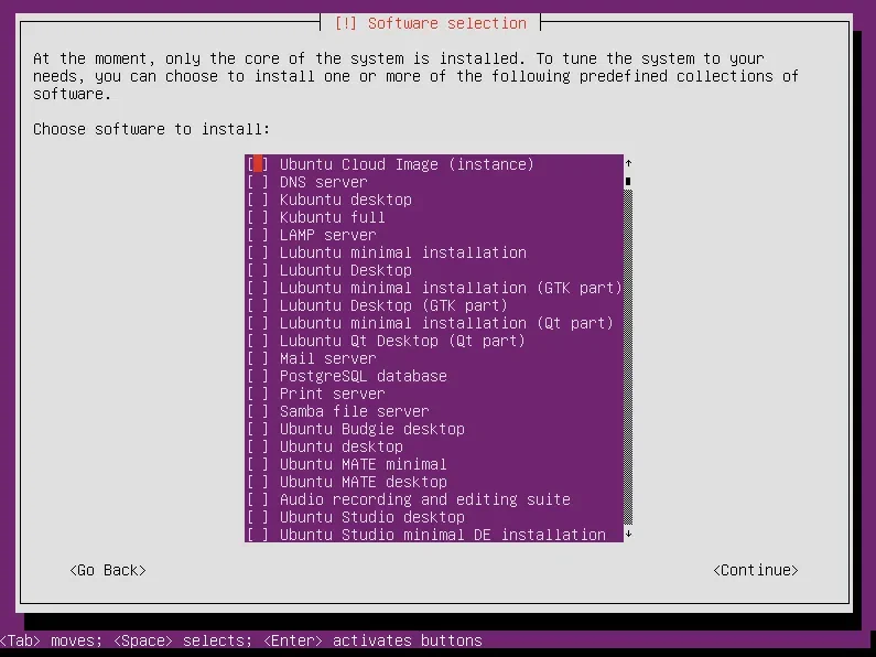 Ubuntu netboot installer escolher software para instalar