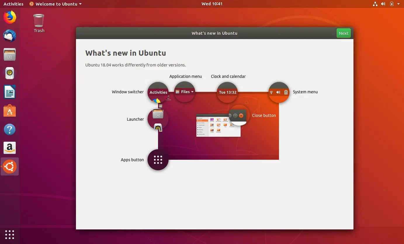 Tela do Ubuntu 18.04