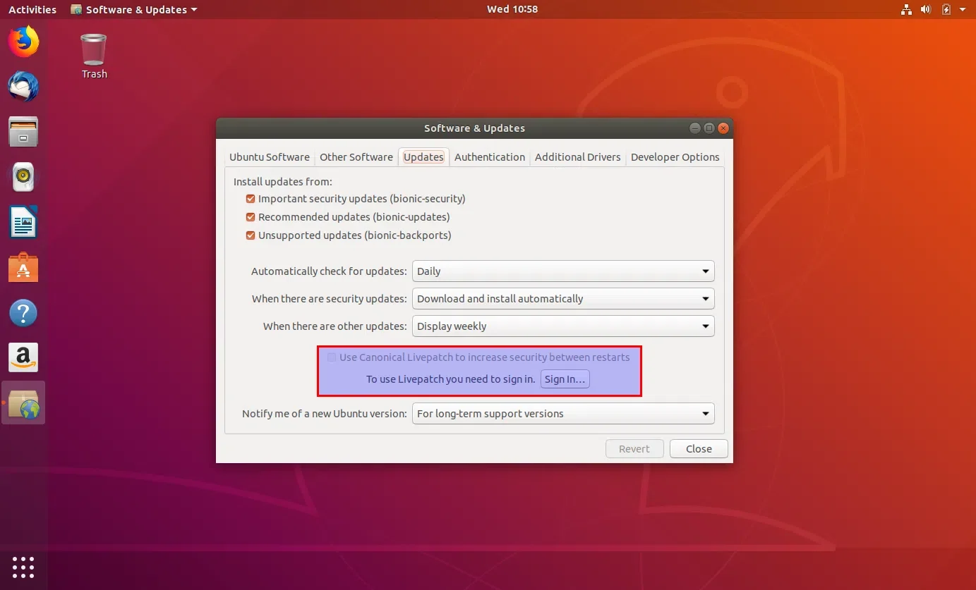 Tela do Ubuntu 18.04