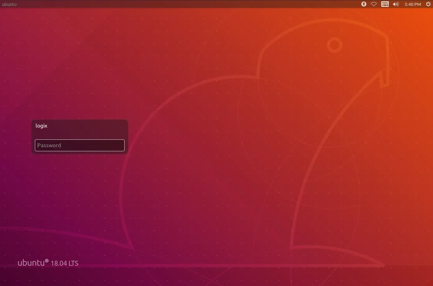 Tela de login do Ubuntu 18.04 Unity LightDM
