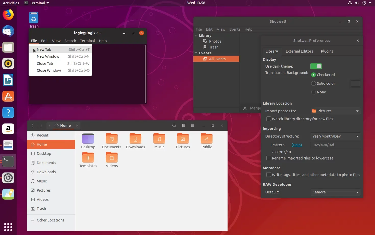 Captura de tela do tema Ubuntu 18.10 Yaru