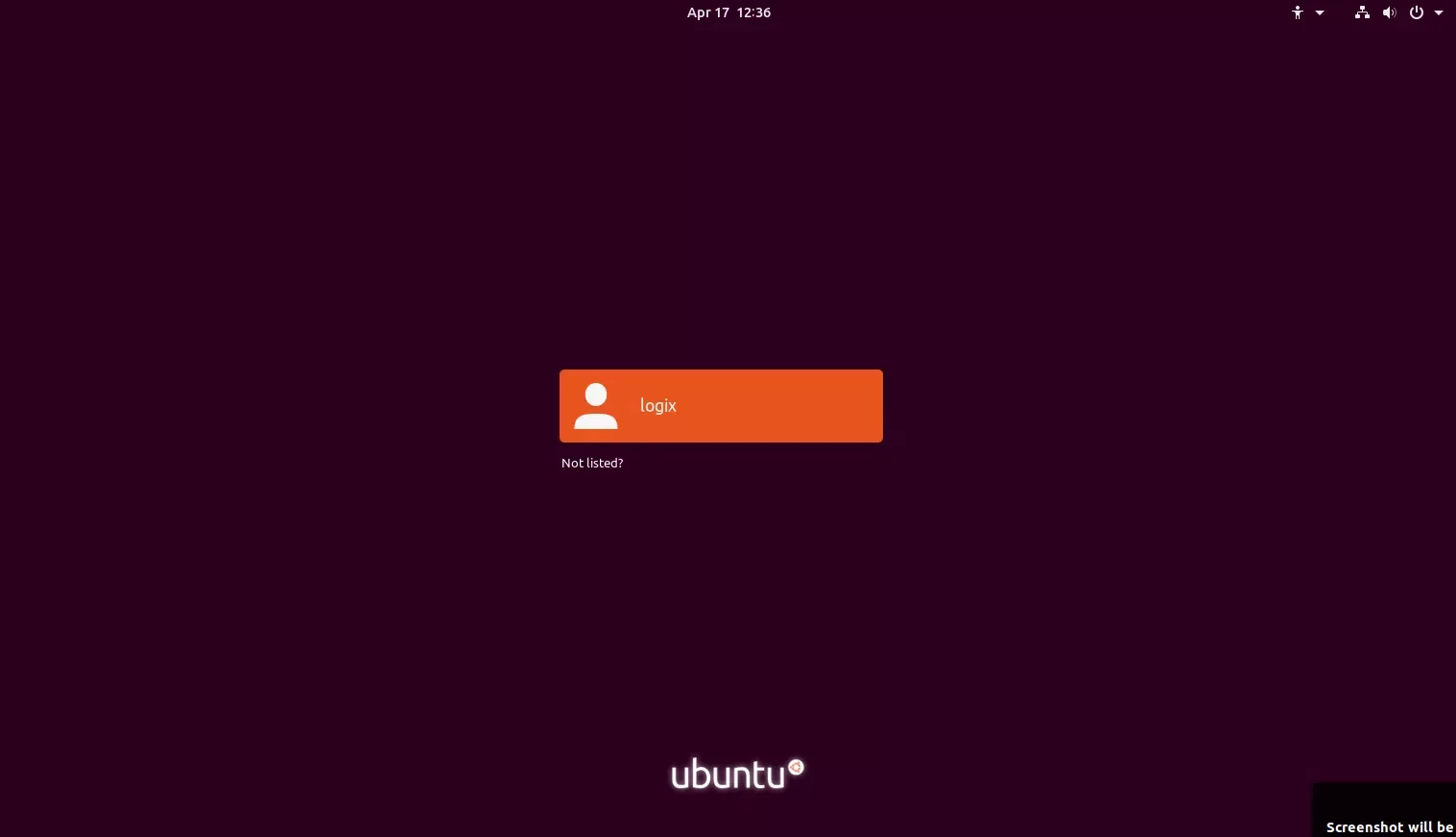 Tela de login do Ubuntu 19.04 Disco Dingo