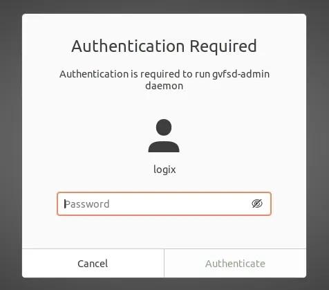 Ubuntu 20.04 screenshots authentication dialog