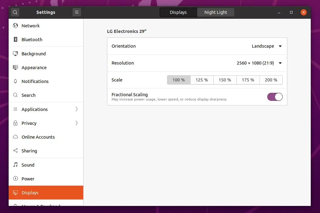 Ubuntu 20.04 screenshots fractional scaling HiDPI system settings