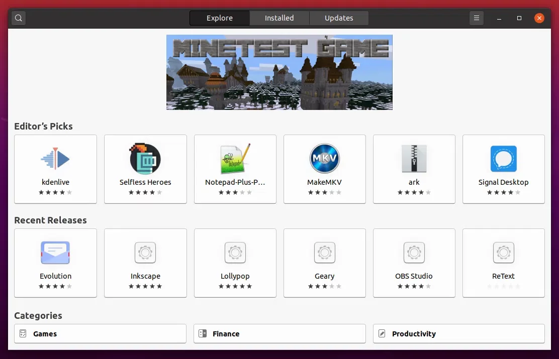 Ubuntu 20.04 software Snap Store