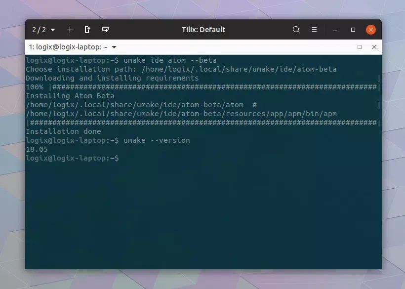 Terminal mostrando alguns comandos do Ubuntu Make