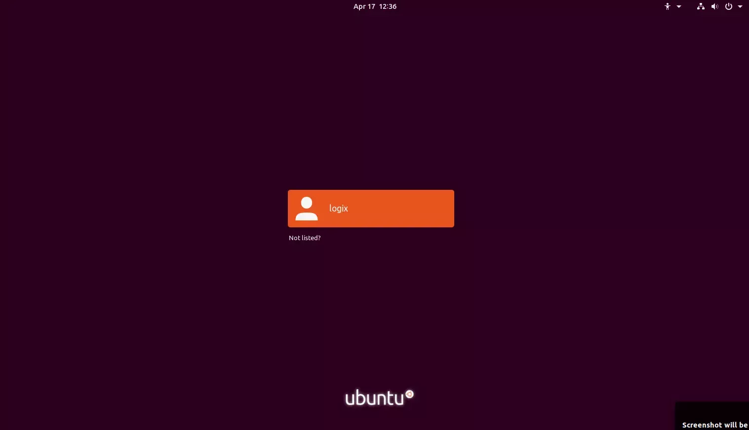 Tela de login do Ubuntu 19.04 Disco Dingo