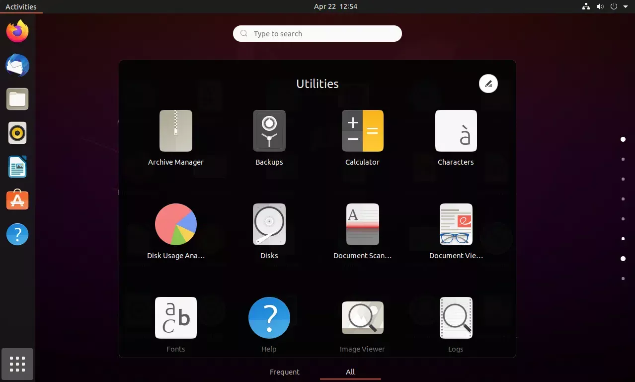 Ubuntu 20.04 screenshots appfolder