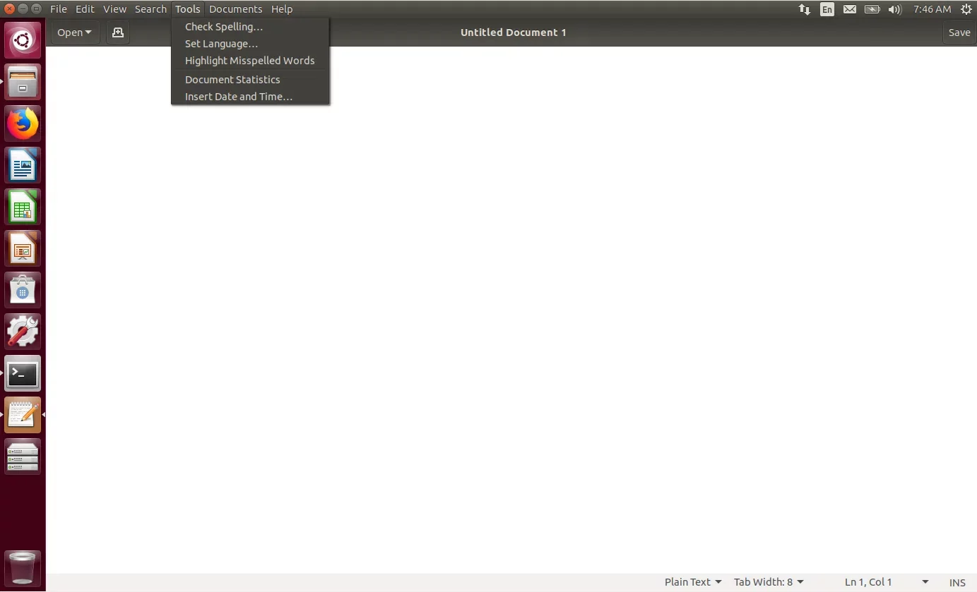 Tela mostrando o Unity no Ubuntu 18.04 com destaque para o menu global