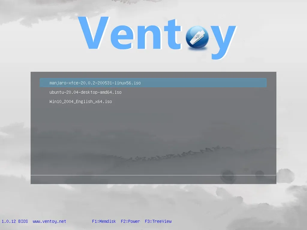 Ventory bootable USB drive menu