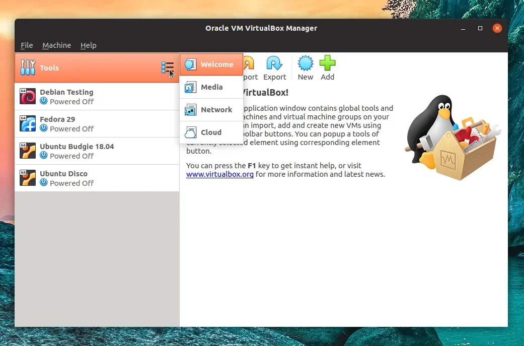 Redesenho das ferramentas Oracle Virtualbox