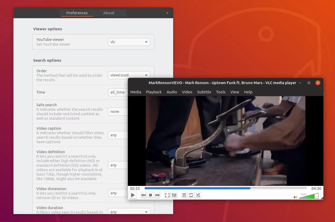 VLC YouTube video Gnome Shell YoUTube search provider