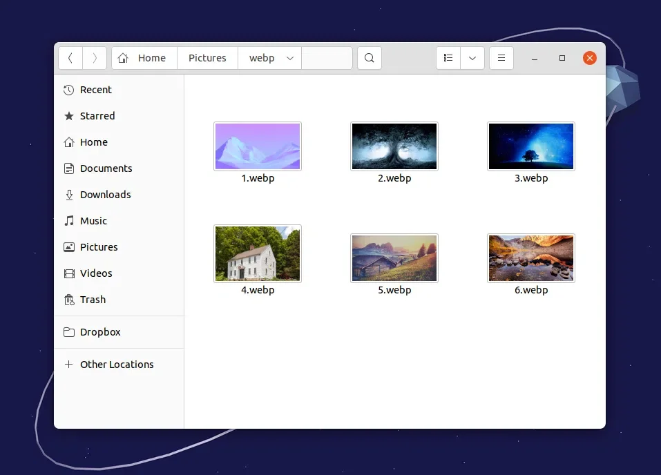 WebP miniaturas Nautilus GNOME Files