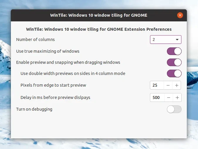 Preferências WinTile