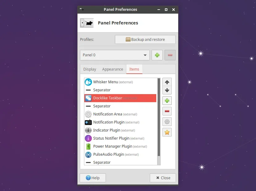 Xfce adicionar ao painel