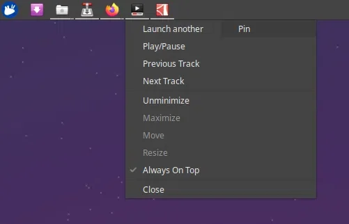 Item de pino do plug-in semelhante ao dock do Xfce