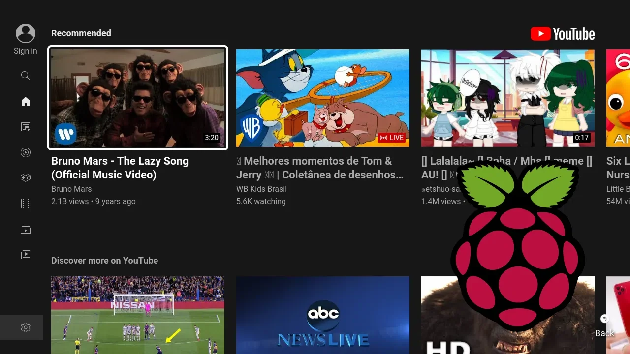 Youtube na TV https://youtube.com/tv framboesa pi