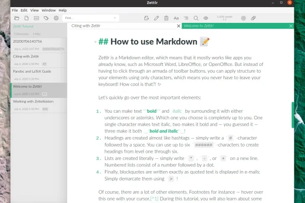 Zettlr Markdown Editor 1.7 Adiciona modos de entrada Vim e Emacs, suporte a guias, tempo de inicialização mais rápido