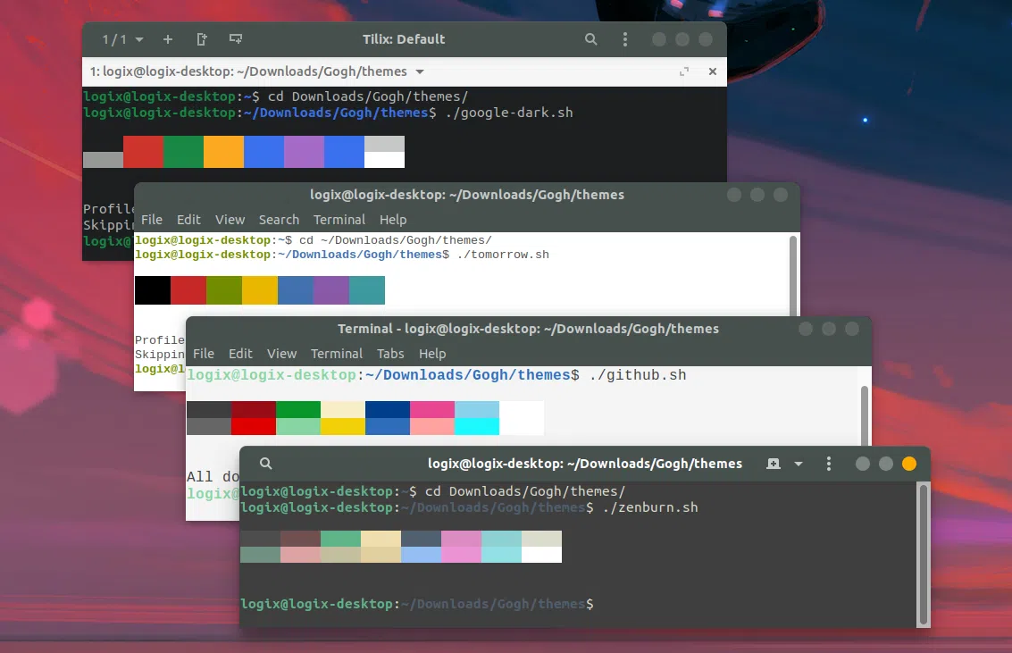 Esquemas de cores do terminal Linux
