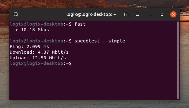 Teste de velocidade da Internet da linha de comando