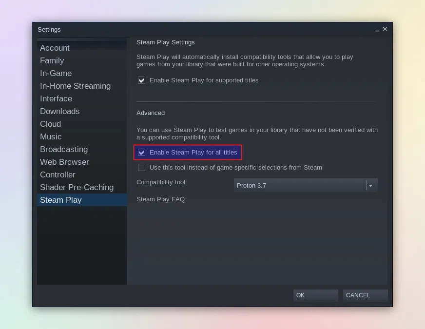 Steam permite a reprodução do Steam para todos os títulos