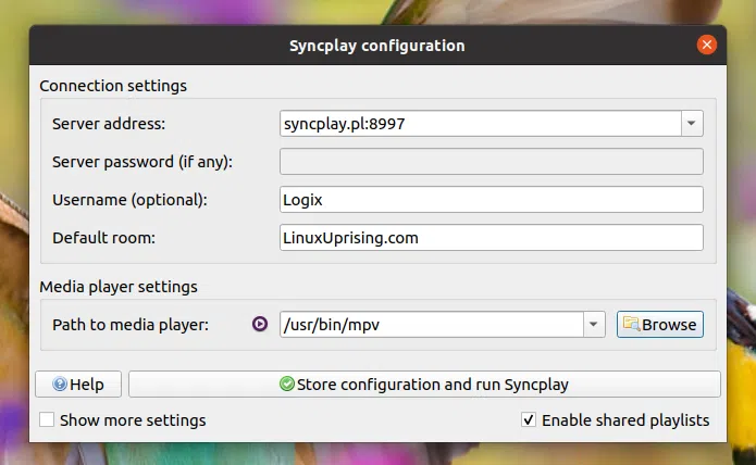 Syncplay configurações de conexão