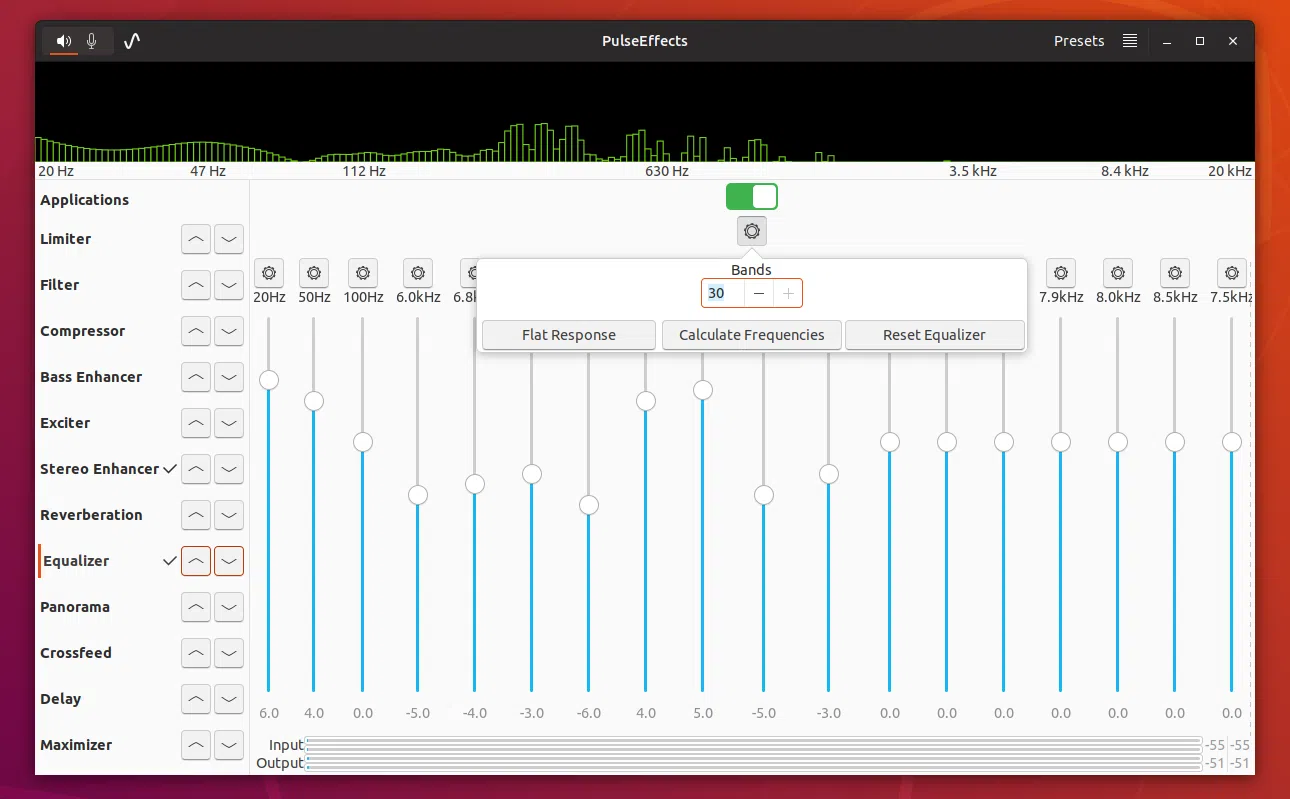 Equalizador de todo o sistema PulseEffects PulseAudio
