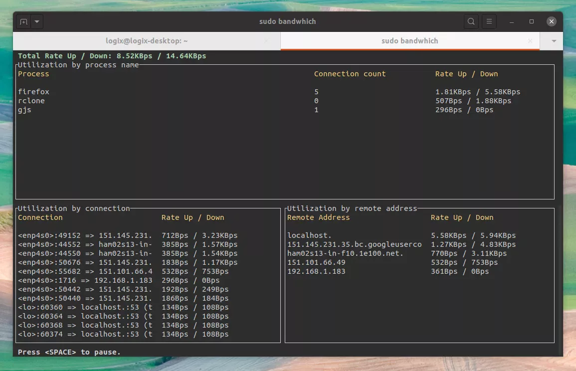 ferramenta de utilização de largura de banda de rede para Linux e macOS