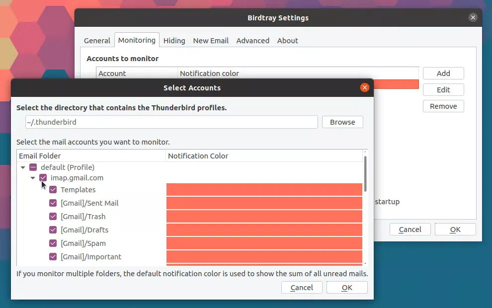 Birdtray adicionar conta
