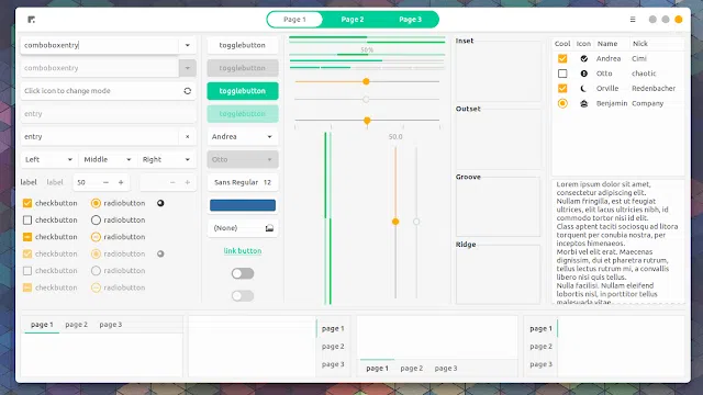 Janela com vários widgets demonstrando o tema Canta no modo light