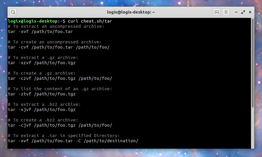 cheat.sh tar example