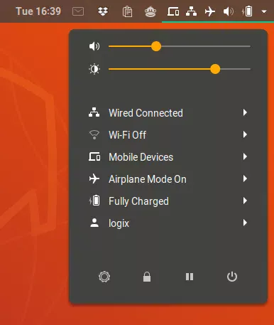 menu do usuário do shell do gnome do botão suspender permanentemente visível