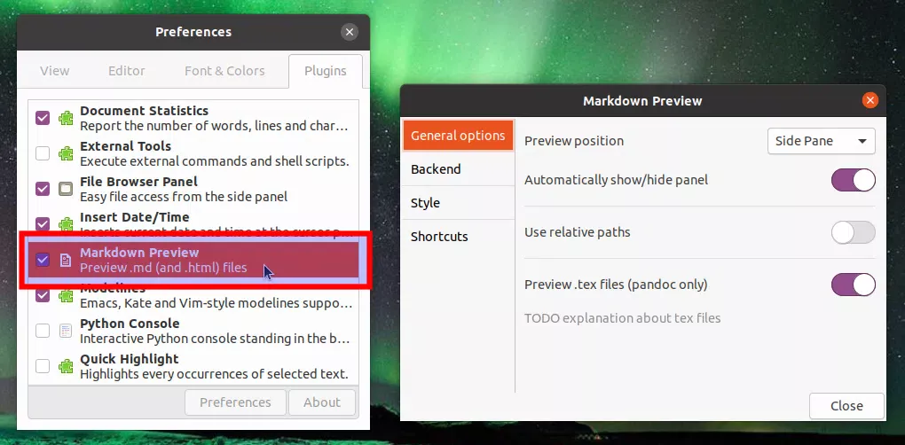Habilitar plugin de visualização Markdown no Gedit