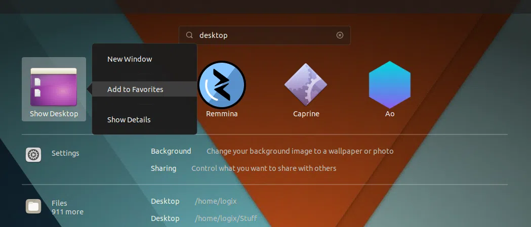 Adicionar Mostrar Gnome Shell favoritos da área de trabalho