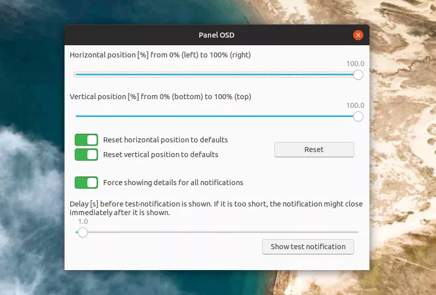 alterar a posição dos balões de notificação do shell do gnome