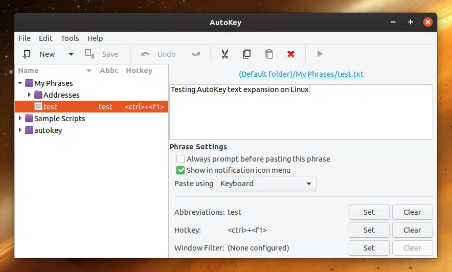 Expansão de texto AutoKey no Linux
