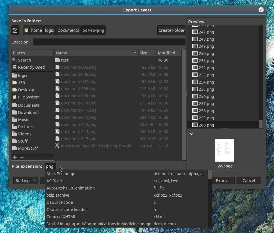 GIMP exporta todas as camadas como imagens PNG