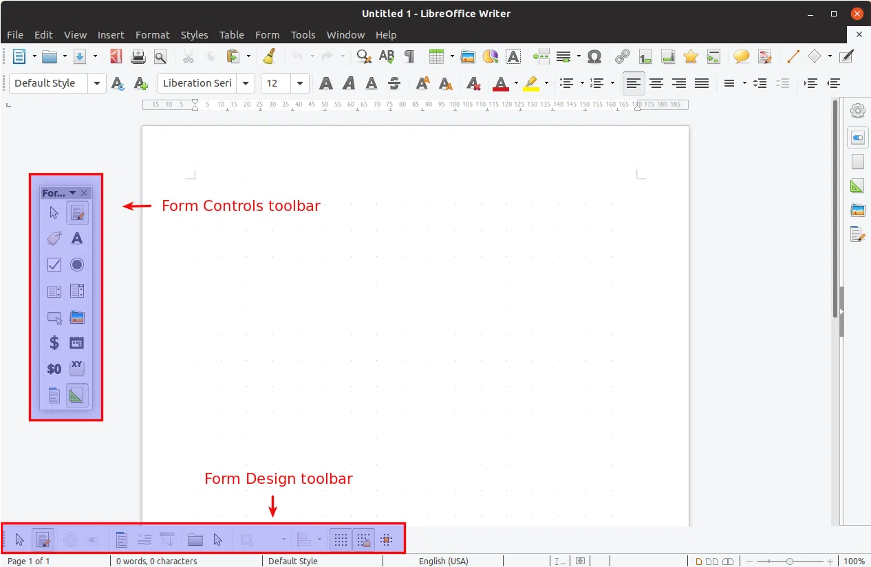 Controles de formulário do LibreOffice