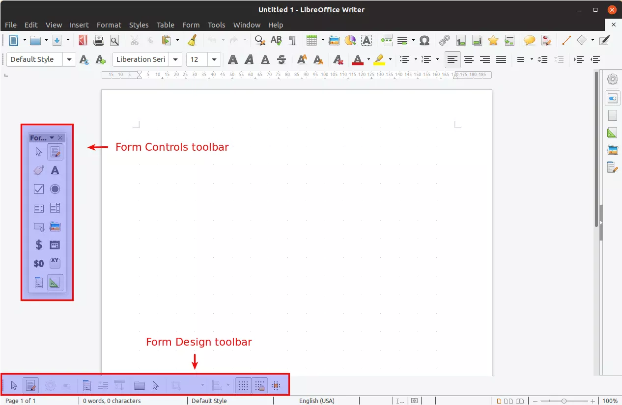 Controles de formulário do LibreOffice