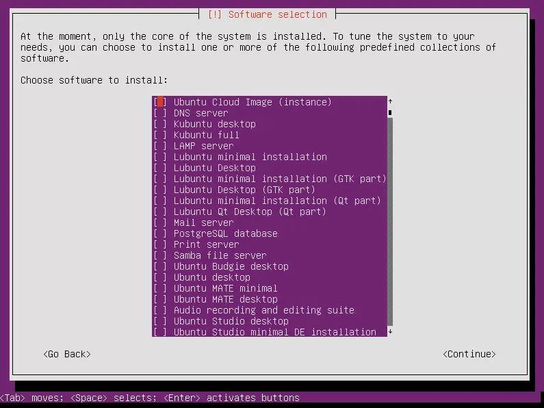 Ubuntu netboot installer escolher software para instalar