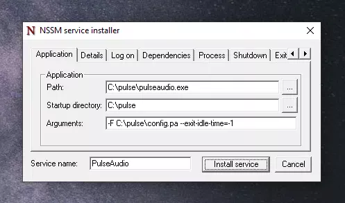 Tab de aplicativo NSSM