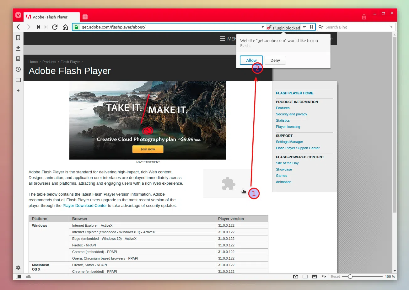 Adobe Flash Player Vivaldi