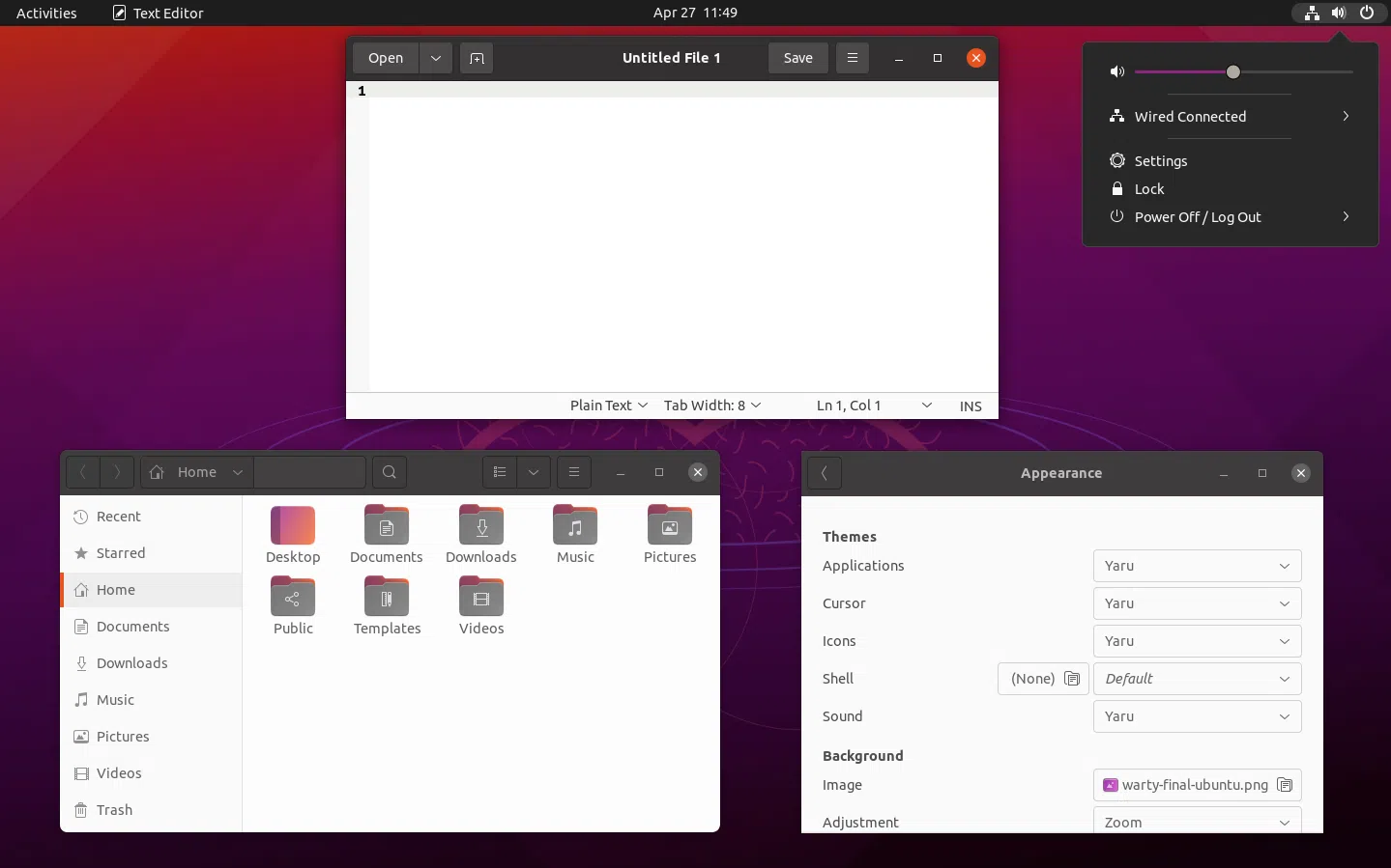 Ubuntu 21.04 hirsute hipopótamo gnomo 40