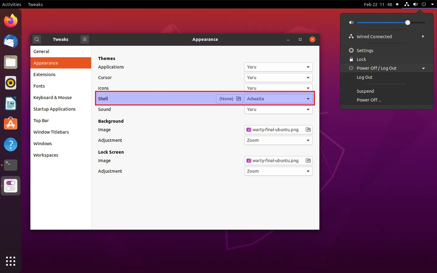 Tema Ubuntu Adwaita GNOME Shell
