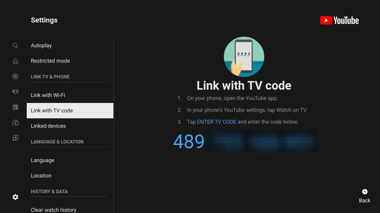 YouTube no código de TV